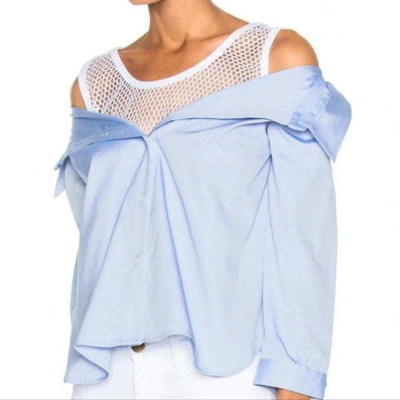 Sandy Liang Devlin Layered Cotton & Mesh top in blue - Picture 3 of 8